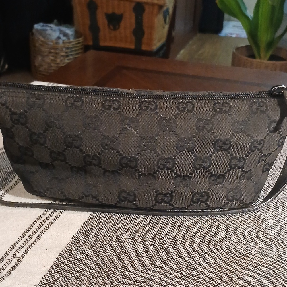 Authentic Gucci Vintage Hand Bag Pouch Purse GG Canvas Leather Black - Picture 2 of 16